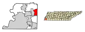 Location of Arlington in Shelby County, Tennessee.