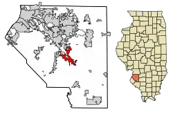 Location of Freeburg in St. Clair County, Illinois.