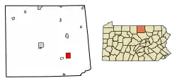 Location of Blossburg in Tioga County, Pennsylvania.