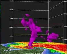Image 8Radar 3D volume scan of the supercell showing debris lofted over 30,000 feet (9.1&nbsp;km) in the air as the tornado struck Mayfield. (from 2021 Western Kentucky tornado)