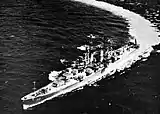 Medium-size heavily-gunned warship.