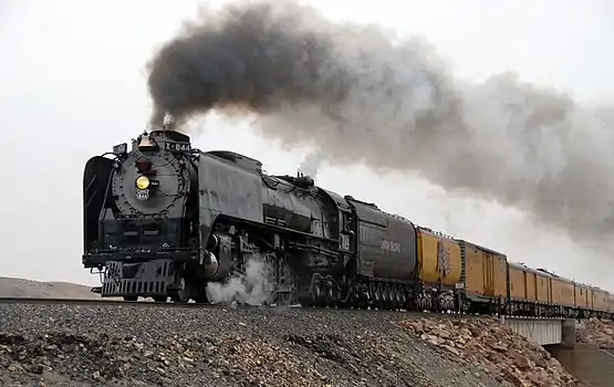 Image 17Union Pacific 844Photo: Drew Jacksich; edit: Bruce1eeUnion Pacific 844 at Painted Rocks, Nevada, on a run from Elko to Sparks, on September 15, 2009. Built in 1944, it was the last steam locomotive delivered to Union Pacific and is the only steam locomotive never retired by a North American Class I railroad.More selected pictures