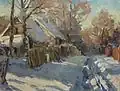 Edgars Vinters, Winter sun in Līči near lake „Juglas ezers“ , Oil on cardboard; 76 x 96&nbsp;cm, 1970 (Hans Joachim Gerber collection)