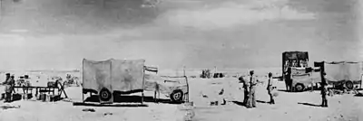 Photograph of the 'Diamond' dummy water pipeline showing dummy vehicles and filling station