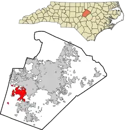 Location within Wake County and North Carolina