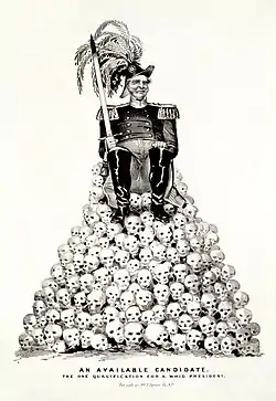 Image 12Whig Party (United States)Image: Nathaniel Currier; Restoration: Lise Broer"An Available Candidate: The One Qualification for a Whig President"—an editorial cartoon about the 1848 U.S. presidential election, showing a military man representing either Zachary Taylor or Winfield Scott, both of whom were generals in the United States Army during the Mexican–American War, atop a pile of skulls. The Whig Party only operated for about 20 years, but during their brief existence, they could boast a number of political luminaries such as Henry Clay, Daniel Webster, and Abraham Lincoln, and would see three of their members become President of the United States (not including Lincoln, who was elected as a Republican).More selected pictures