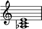 {
\override Score.TimeSignature #'stencil = ##f
\relative c' {
\clef treble
\time 4/4
\key c \major
<as c e>1
} }