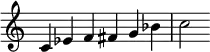 {
\override Score.TimeSignature #'stencil = ##f
\relative c' {
\clef treble \time 6/4
c4 es f fis g bes c2
} }