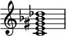 
{
\override Score.TimeSignature #'stencil = ##f
\relative c' {
   \clef treble
   \time 4/4
   \key c \major
   <c e gis bes des>1
} }
