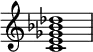 {
\override Score.TimeSignature #'stencil = ##f
\relative c' {
\clef treble
\time 4/4
<c e ges bes des>1
} }