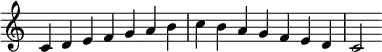 {
\override Score.TimeSignature #'stencil = ##f
\relative c' { \clef treble \key c \major \time 7/4 c4 d e f g a b c b a g f e d c2 } }
