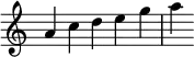{
\override Score.TimeSignature #'stencil = ##f
\relative c'' {
\time 5/4
a4 c d e g | a
} }