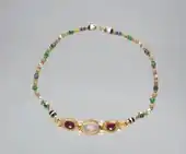 Necklace; circa 200 BC; gold, moonstone, garnet, emerald, cornelian, baroque pearl and banded agate; overall: 39.4&nbsp;cm; Cleveland Museum of Art (Cleveland)