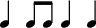 { \override Score.TimeSignature #'stencil = ##f \time 5/4 \override Score.Clef #'stencil = ##f \new RhythmicStaff \stopStaff \relative d' { d4 d8 d d4 d } }