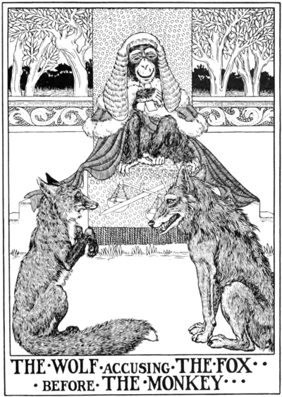 The Wolf accusing the Fox before the Monkey.