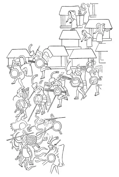 A glimpse of Guatemala - Mural Painting of a Battle, from the Great Ball Court Temple.png