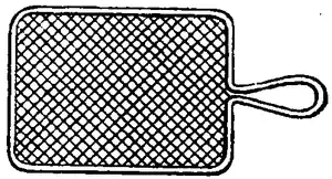 line drawing of a flat, square sieve.