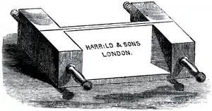 Cross-hatched illustration of a finishing press.