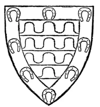 Fig. 41.—Arms of William de Ferrers, Earl of Derby: Vaire, or, and gules, a bordure argent, charged with eight horseshoes sable. (From a drawing of his seal, MS. Cott. Julius, C vii.)