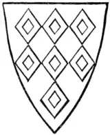 Fig. 234.—Arms of Roger de Quincy, Earl of Winchester (d. 1264): Gules, seven mascles conjoined, three, three and one or. (From his seal.)
