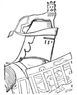 Fig. 618.—Crest of Thomas de Mowbray, Earl of Nottingham, and Earl Marshal. (From a drawing of his seal, 1389: MS Cott., Julius, C. vii.)