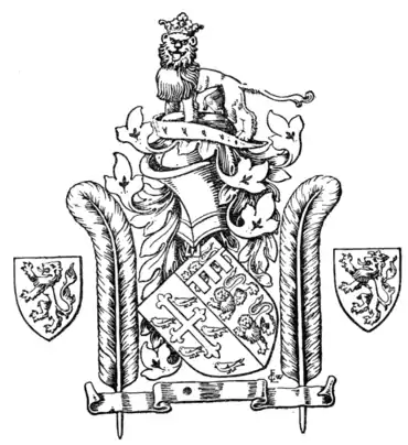Fig. 675.—The arms granted by King Richard II. to Thomas de Mowbray, Duke of Norfolk, and showing the ostrich feather badges.
