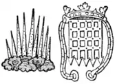 Fig. 681.—Two badges of Henry VII., viz. the "sun-burst" and the crowned portcullis.