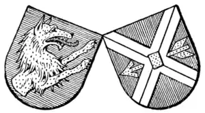 Fig. 763.—Arms of Hans Wolf von Bibelspurg and his wife Catherina Waraus married in 1507 at Augsburg.