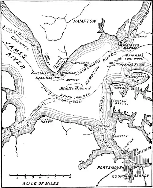 Decisive Battles Since Waterloo-Scene of the battle between the Monitor and the Merrimac.jpg