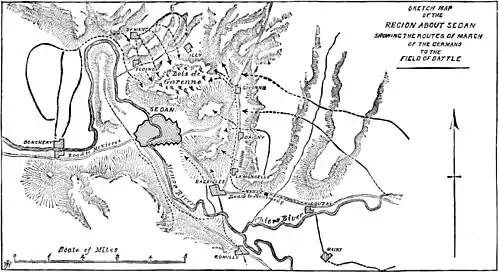 Decisive Battles Since Waterloo-Sketch map of the region about sedan showing the routes of march of the germans to the field of battle.jpg