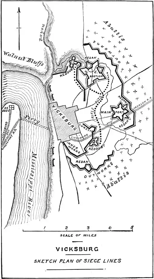 Decisive Battles Since Waterloo-Vicksburg Sketch plan of the siege lines.jpg