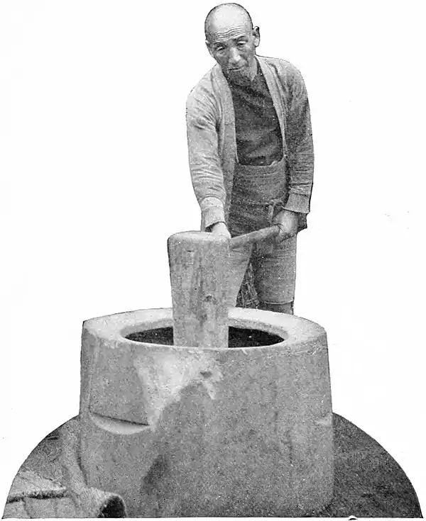 Farmers of forty centuries - Large wooden mortar used for the polishing of rice in Japan.jpg