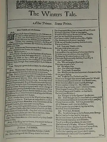 The title page of the play from the First Folio of 1623