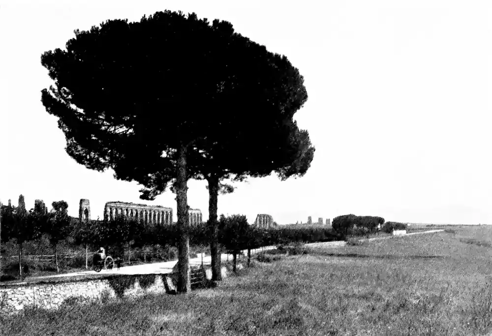 The Aqua Claudia in the distance beyond the Via Appia