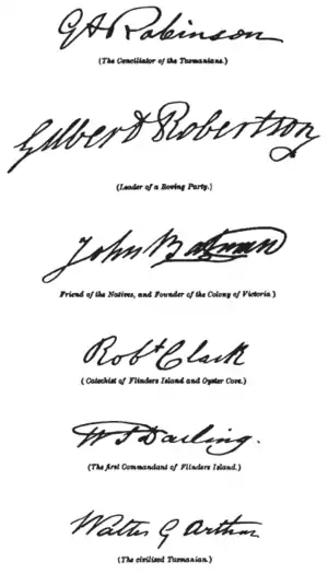 Last of the Tasmanians Woodcut 8 - Fascimilies of autographs.png