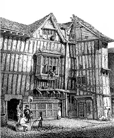 Old House in Grub Street, London, illustrating timber construction.jpg