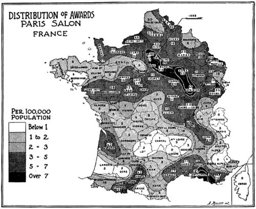 Distribution of Awards, Paris, Salon, France per 100,00 population
