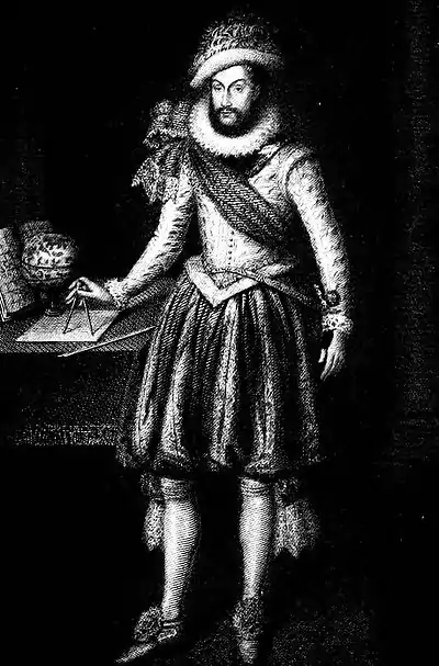 Portrait of Sir Walter Raleigh, illustrating garters and roses. - Elizabethan People (book).jpg