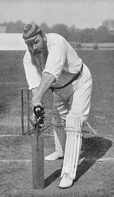 Ranji 1897 page 171 W. G. Grace playing forward defensively.jpg