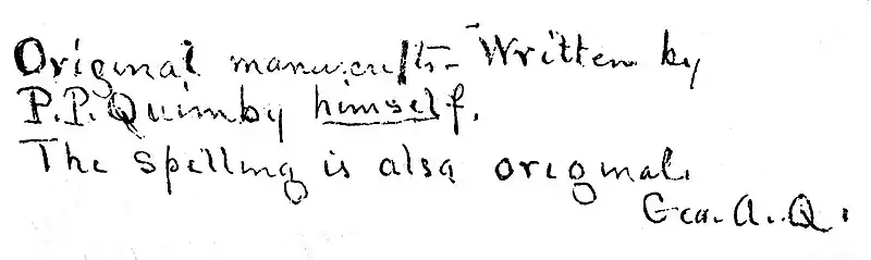 The Quimby Manuscripts - cover note by George Quimby.jpg