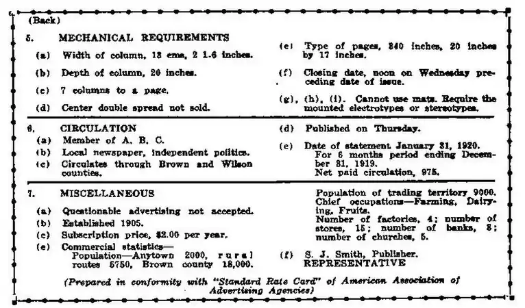 Weekly newspaper rate card back from Oregon Exchanges v5n3.png